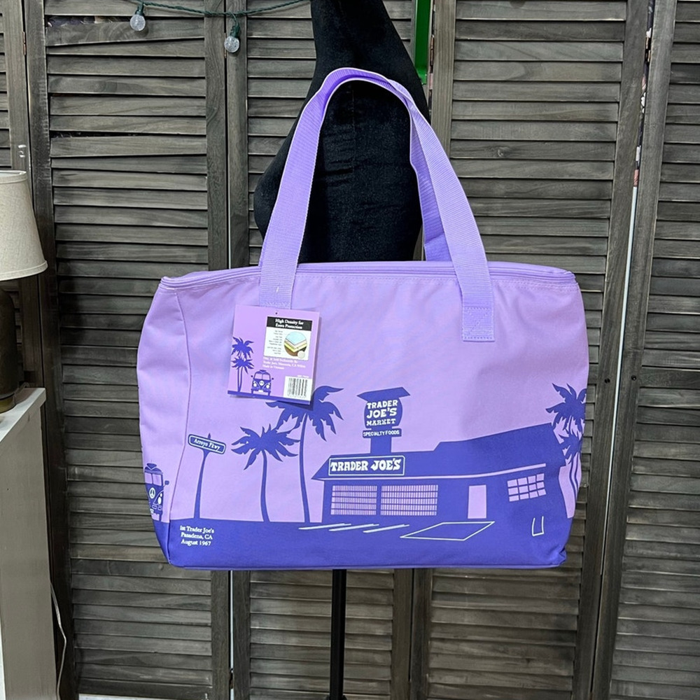 Trader Joe's Purple Insulated Tote Cooler Bag Reusable Grocery Shopping - Picture 2 of 11